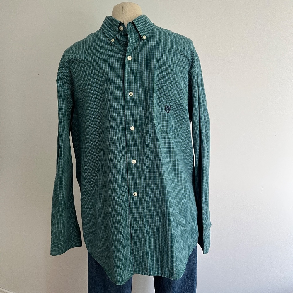 Chaps - Blue & Green Checkered Long Sleeves Button Down Shirt
